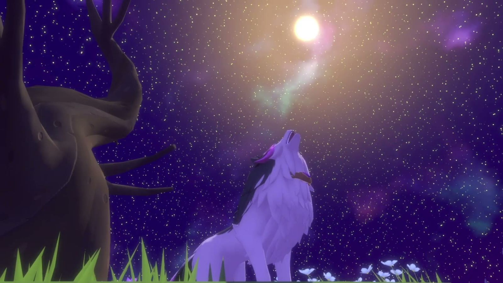 Official trailer frame: a deer and a white horse under a night sky