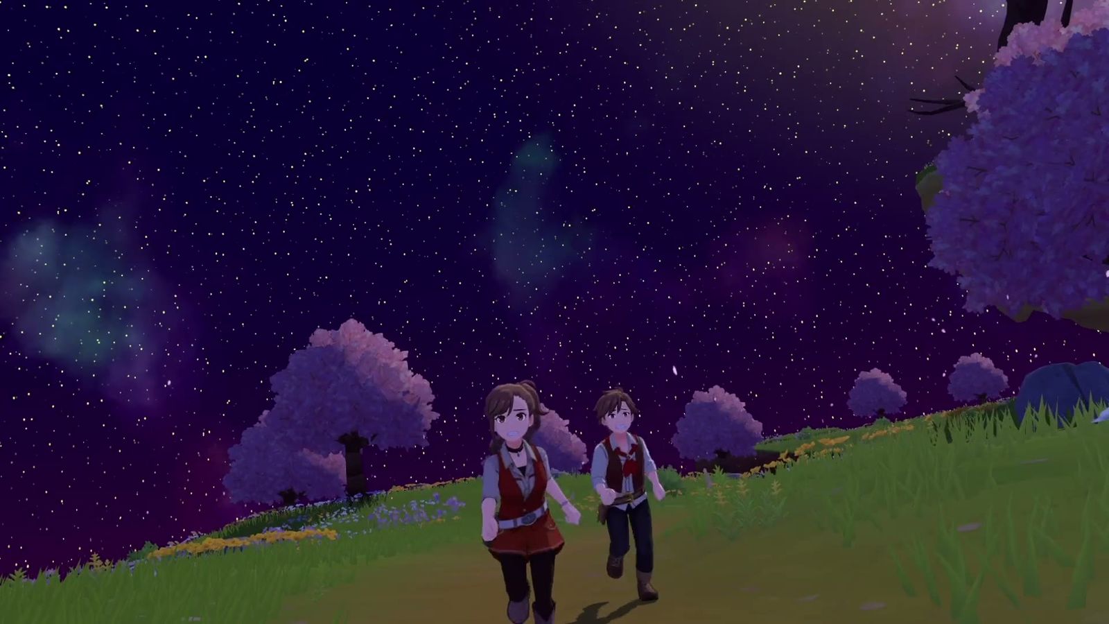 Official trailer frame: villagers walking a path through the countryside