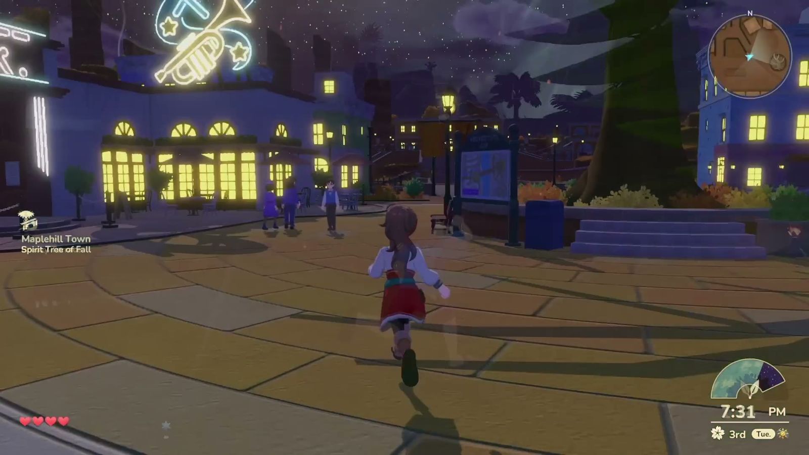 Official trailer frame: the player running through a Teradea town square