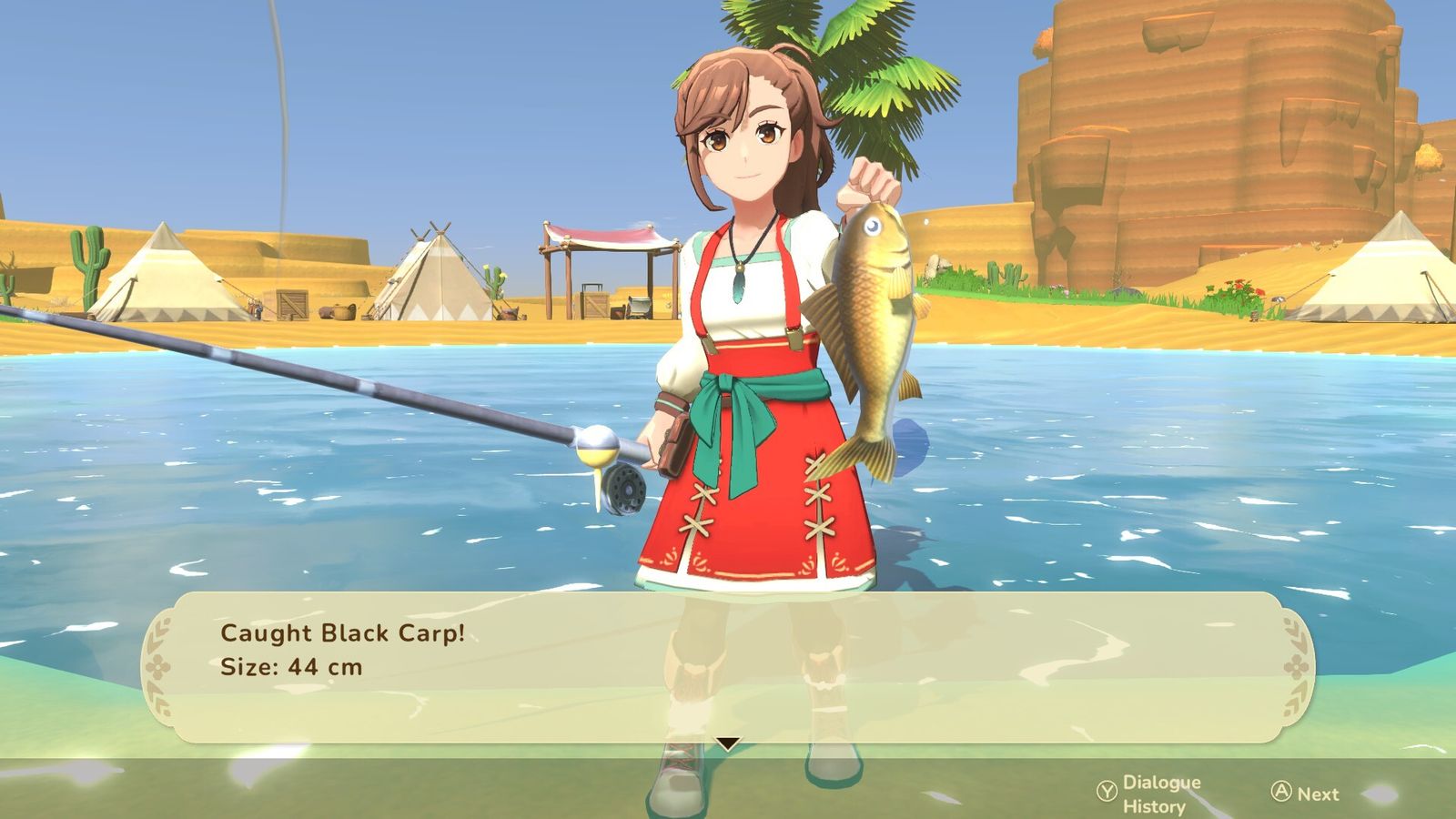 Official Steam store screenshot: a fishing scene with a catch on the line